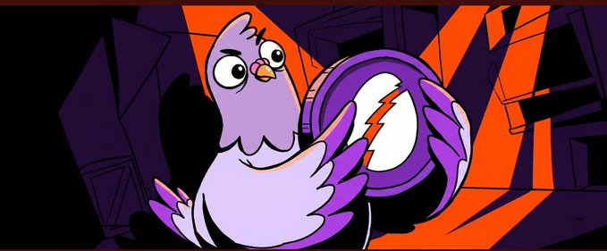 The image features a cartoon pigeon holding a coin with a lightning bolt design on it. The pigeon appears to be holding the coin above its head as if it's about to drop it or use it for something. The caption below the image reads, "Most crypto reward systems still work the same way. Do tasks. Collect points. Wait and hope they matter. What caught my attention about @RallyOnChain is that it breaks that pattern." This statement suggests that the pigeon in the image might be referring to a cryptocurrency or blockchain-based system where tasks are rewarded with points, which can then be used to purchase coins or tokens. The lightning bolt design on the coin could represent a specific token or digital asset associated with this particular system.