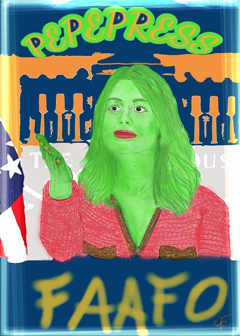 A colorful illustrated poster labeled 'PEPEPRESS' featuring a green-skinned figure in a pink jacket against a US Capitol backdrop, with 'FAAFO' written in yellow at the bottom.
