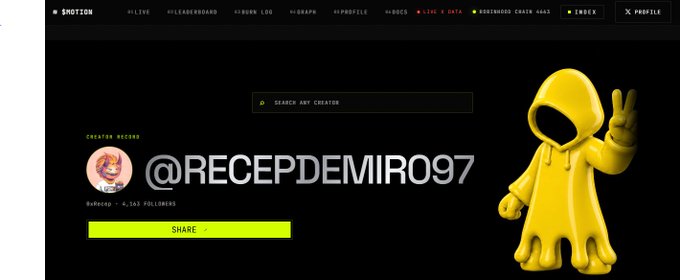 A screenshot of a Shotton website profile displaying the username '@RECEPDEMIR097' with 4,143 followers and a yellow hooded figure making a peace sign.