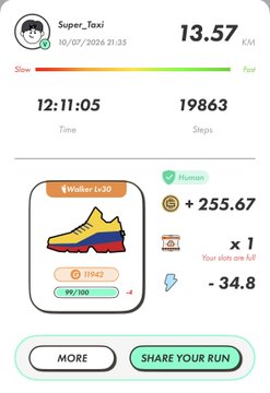 The image displays a StepN running session summary showing 13.57 km, 19,863 steps, and a time of 12:11:05, along with a GMT (Green Metaverse Token) Walker Lv30 sneaker NFT that earned +255.67 GMT and incurred a -34.8 repair cost. This perfectly matches the accompanying post highlighting a strong "BNB Realm" workout session and promoting the user's STEPN referral code for others to join and earn while walking.