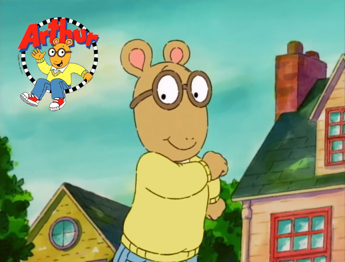 An image of Arthur, the cartoon aardvark from the PBS children's show, standing in front of houses with the 'Arthur' logo featuring the character in the top left corner.
