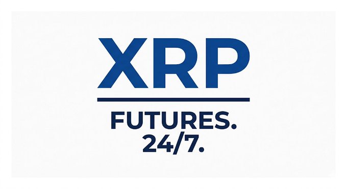 The image features a white banner with blue text that reads "XRP FUTURES 24/7". The phrase "WALL STREET UNLEASHES $XRP" is also present, indicating that the XRP token has been released for trading and is available 24 hours a day. The post appears to be promoting the cryptocurrency market or discussing its potential impact on the financial world.