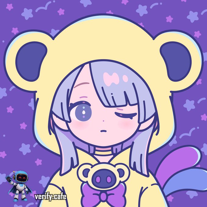 An anime-style chibi character wearing a yellow bear hoodie with "verify.cafe" watermarked at the bottom.