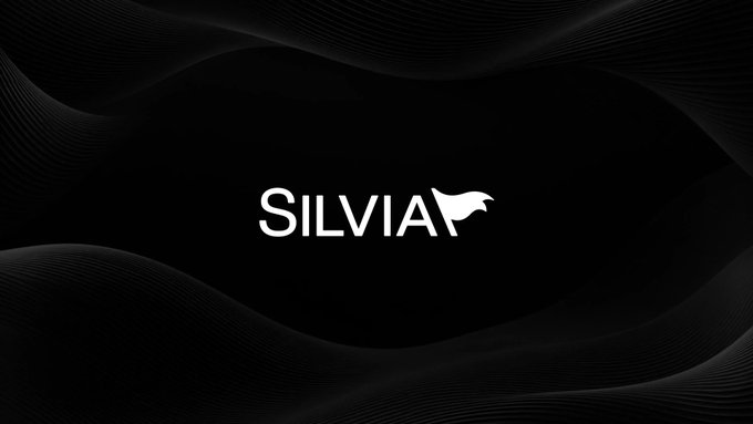 A minimalist logo graphic displaying "SILVIA" in white text with an eagle/bird icon next to it on a black background with subtle wavy textures.