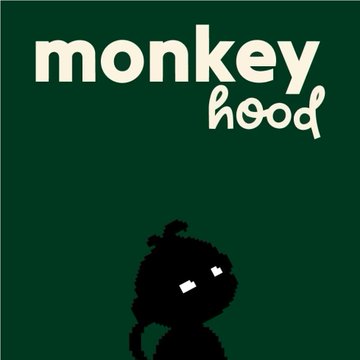 MonkeyHood logo featuring white text 'monkey hood' above a black cartoon monkey character on a dark green background.