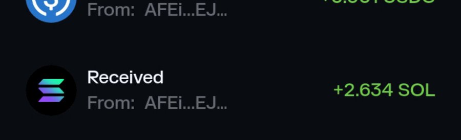 A crypto transaction screenshot shows “Received +2.634 SOL” from “AFEi...EJ...,” illustrating the post’s claim of repeated wins and increasing payouts in web3.