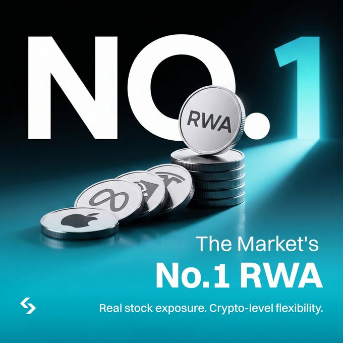 A promotional graphic featuring stacked silver coins with logos for Meta and RWA (Real World Assets) in front of bold "NO.1" text, with the tagline "The Market's No.1 RWA — Real stock exposure. Crypto-level flexibility." The image aligns with the post's discussion of Bitget's rToken, visually emphasizing the platform's claim to be the top RWA offering by combining real stock access with crypto-style trading convenience.