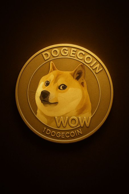 The image features a gold coin with a cartoon dog face on it, which has the words "DOGEcoin" written above its head. The coin is placed against a black background, making it stand out prominently.