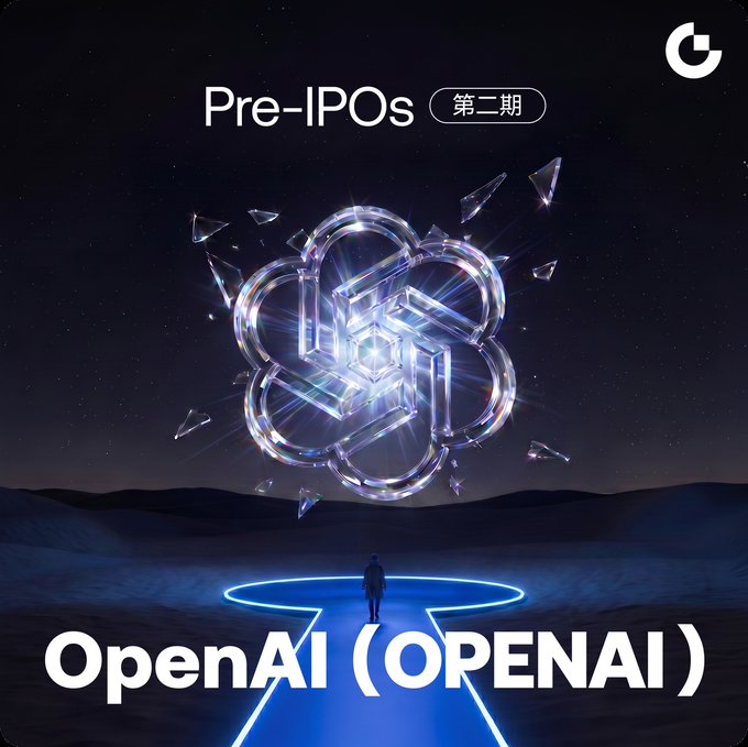 Promotional image for 'Pre-IPOs 第二期' (Pre-IPOs Phase 2) featuring the OpenAI logo, with the text 'OpenAI (OPENAI)' displayed at the bottom.
