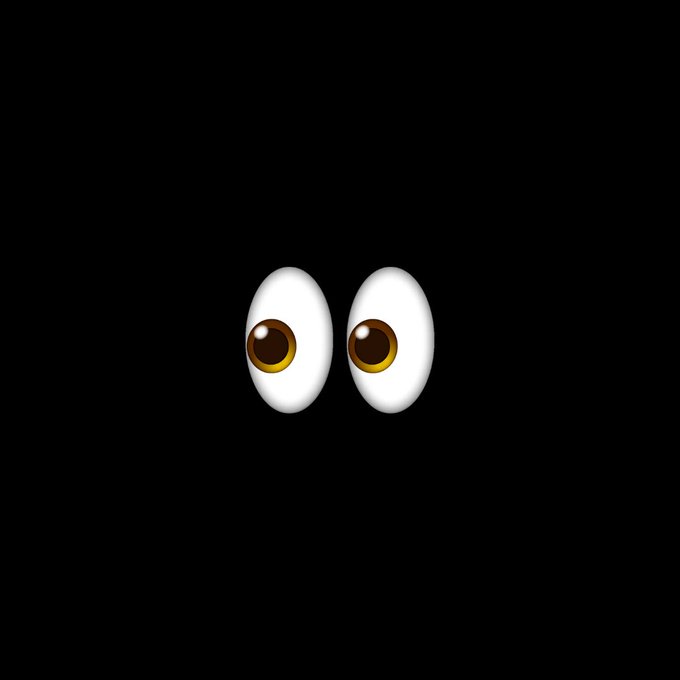A minimalist digital illustration of two cartoonish eyes with brown irises and white sclerae set against a solid black background.