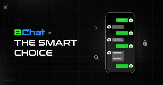 An advertisement for 'BChat - THE SMART CHOICE' (by beldex.io) shows a smartphone displaying a messaging app interface.