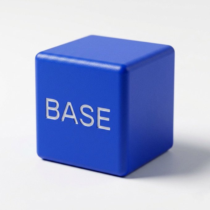The image features a blue cube with the word "base" written on it in white letters. The cube appears to be made of plastic or rubber material, which suggests that it could be used as an educational tool for teaching about blockchain technology. The cube is placed against a plain background, making its color and design stand out prominently.