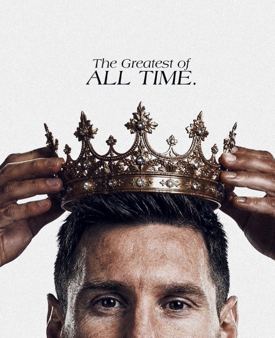 The image shows a man with a golden, jeweled crown being placed on his head by two hands, with the text "The Greatest of ALL TIME." displayed above. The crown imagery and "GOAT" message tie into the "Gm to the happy ones" post, suggesting a triumphant, confident morning greeting to those who consider themselves winners or at the top of their game.