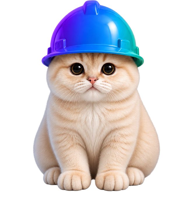 An adorable cream-colored kitten wearing a vibrant blue hard hat sits facing forward, directly illustrating the post's reference to the dogwifhat channel's helmet-clad mascot that propelled $SOLCAT's rally.