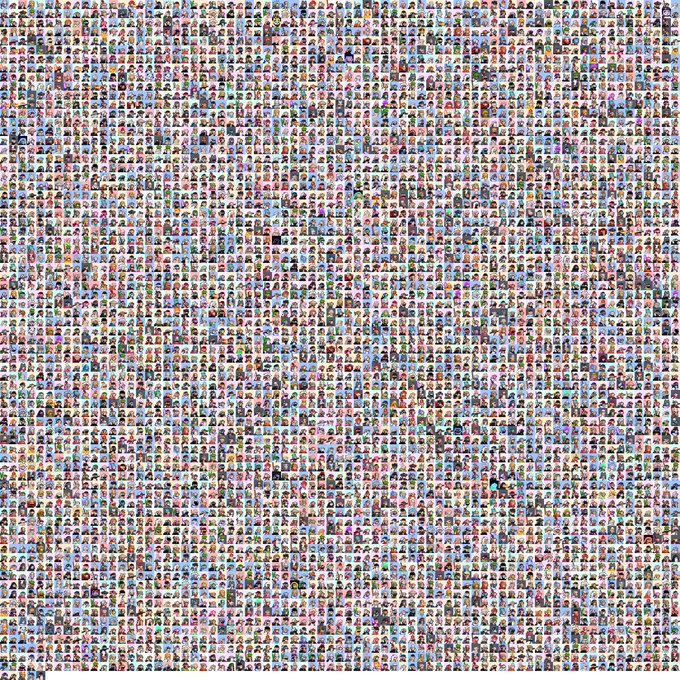 A photomosaic artwork composed of thousands of tiny portrait photos arranged to form a larger image.
