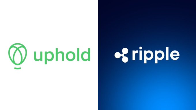 The image displays the logos of Uphold (in green on a white background) and Ripple (in white on a dark blue background), representing the two companies involved in the rumored acquisition where Ripple is reportedly set to acquire Uphold in a transaction exceeding $78 billion.