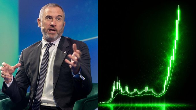A man in a suit speaks while gesturing with both hands, pictured next to a bright green line graph showing a sharp upward spike.