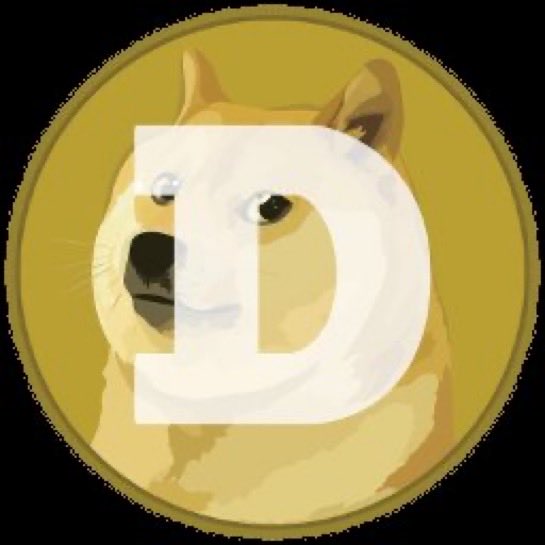 A golden circular coin features a Shiba Inu dog's face overlaid with the large white letter 'D', representing Dogecoin.