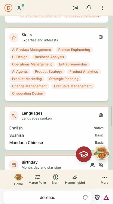 The image shows a smartphone screen with an app called Dora!. The app displays information about creating a free professional profile, which includes options for different languages such as English, Spanish, Mandarin Chinese, and more. It also offers features like sending payments directly to a Bitcoin or other crypto wallet through the app. The post suggests that users can create their profiles and receive payments from various sources, including Bitcoin wallets.