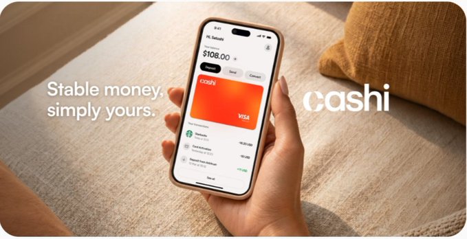 An advertisement for the Cash App showing a hand holding a phone displaying a balance of $108.00 with the tagline "Stable money, simply yours."
