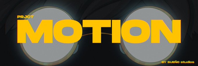 A stylized logo/title card reading 'PRJCT MOTION BY SUEÑO studios' in bold yellow letters over a dark background featuring a pair of round glasses.