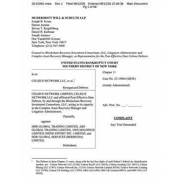 The image shows a legal complaint filed by Celsius Network Limited, a cryptocurrency lender, against HDR Global Trading Limited (operator of BitMEX) in the U.S. Bankruptcy Court for the Southern District of New York, as part of Celsius's post-effective date debtors Chapter 11 case (No. 22-10964 (MEW)). The document, dated December 9, 2024, relates to a lawsuit where Celsius alleges BitMEX wrongfully liquidated and seized over 6,000 of its digital assets during market volatility.