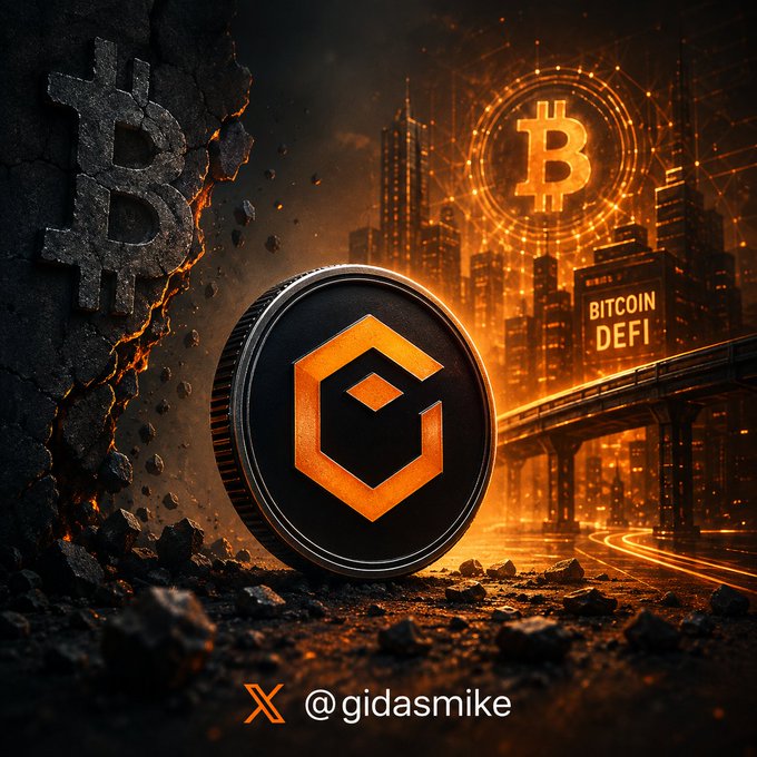 The image depicts Bitcoin as a dominate theme. In the center a G logo is displayed underneath the g is the acct of @gidasmike. Text is stating Core doesn't necessarily need to convince the world to use another cryptocurrency. It can build on something people already trust: Bitcoin.  And that changes the game.