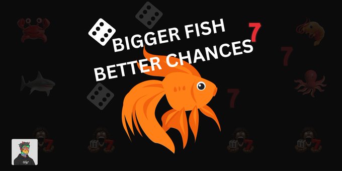 A promotional graphic for a casino game featuring an orange betta fish with the text 'BIGGER FISH BETTER CHANCES' alongside dice and 7 symbols.