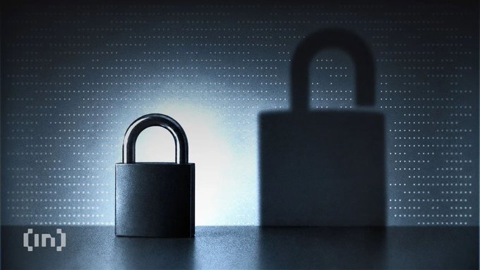 A dark, atmospheric image of a physical padlock with its shadow forming the shape of a second padlock against a blue, pixelated background with an '[in]' logo.