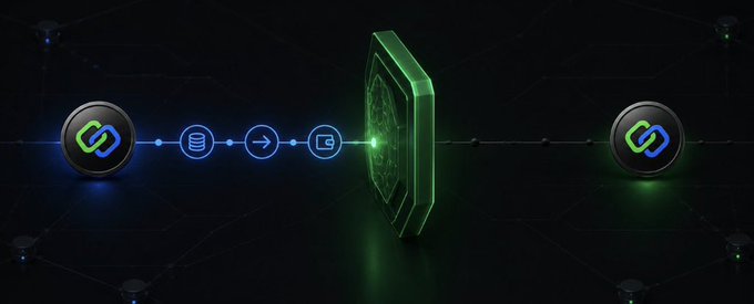 The image shows a visual representation of a transaction flow with icons including a database, arrow, and camera, connected to a green cryptographic shield that separates two link (chainlink-style) symbols, illustrating how Beldex's privacy features like RingCT, stealth addresses, and ring signatures shield transaction data—representing transaction-layer privacy distinct from the consensus-layer VRF research mentioned in the post.