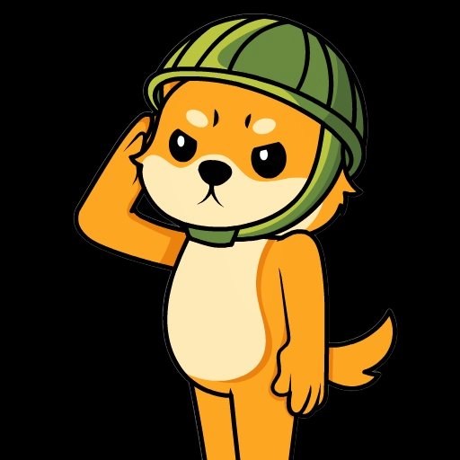 A cartoon illustration of an orange dog character wearing a green military-style helmet, saluting.
