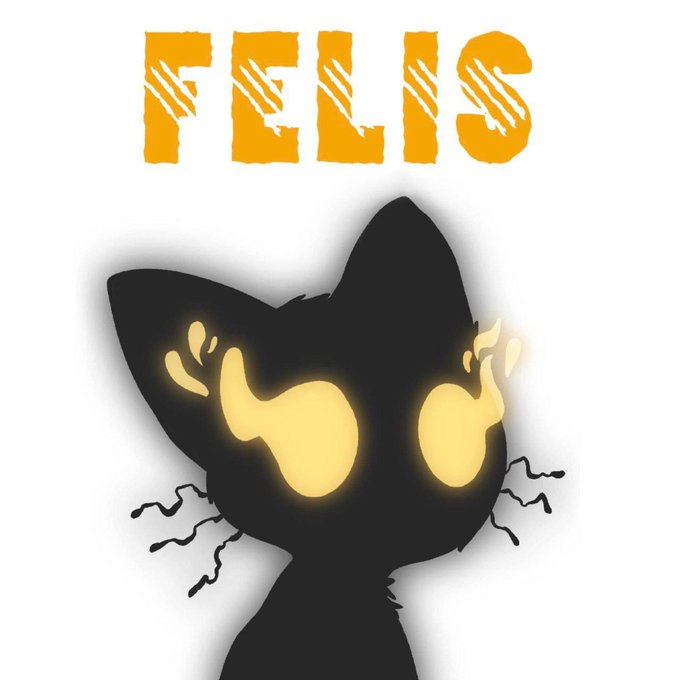 A stylized graphic featuring the word 'FELIS' in orange text above a black silhouette of a cat with glowing yellow eyes and whiskers.