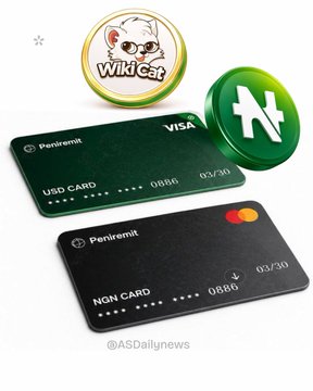 The image features two credit card images, one black and one green, both of which have a cat logo on them. These cards are designed for users who want to support multiple tokens or currencies with their cards. The text accompanying the image provides information about these cards, stating that they can be used to support tokens such as Wiki Cat (WKC) and StableNaira (SNR).