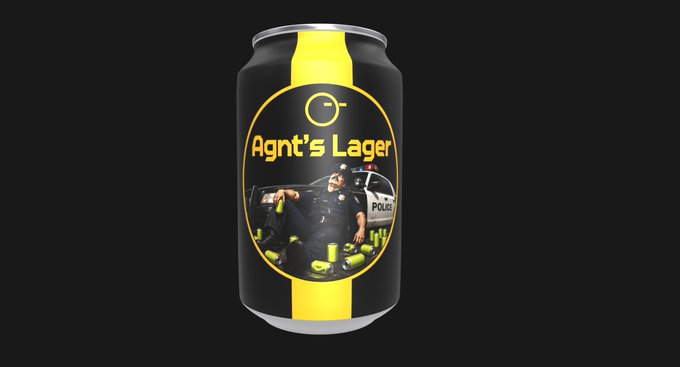 A black and yellow beer can branded "Agnt's Lager" featuring a "GM" logo, a police officer, a police car, and scattered yellow $BEER tokens against the dark background.

The image illustrates one of the $BEER brands mentioned in the post, representing a themed lager that appears to be connected to the Robinhood Crypto blockchain ecosystem.