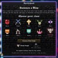 A dark-themed game interface displays a 'Raritant' section at the top, followed by 'Summon a Way' and 'Choose your class' tabs featuring various colorful creature icons.