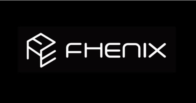 The image features a logo for an organization named "Fhenix". The logo consists of the word "Fhenix" written in a white serif font against a black background, creating a striking contrast that immediately catches attention. Below this central text, there is a description of what the logo represents.