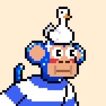 Pixel art of the Nintendo character Captain Toad wearing a blue and white spacesuit and helmet with a flag pole on top, holding a blue staff.