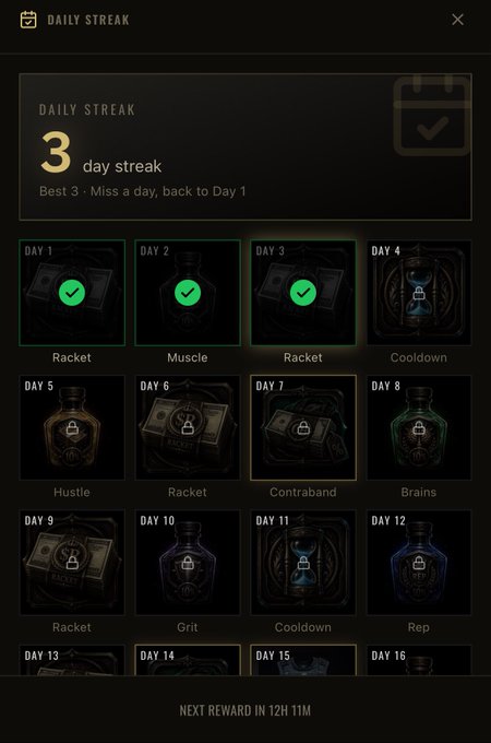 A 'DAILY STREAK' app screen shows a 3-day streak with various challenge categories like Racket, Muscle, Cooldown, Hustle, and Grit.