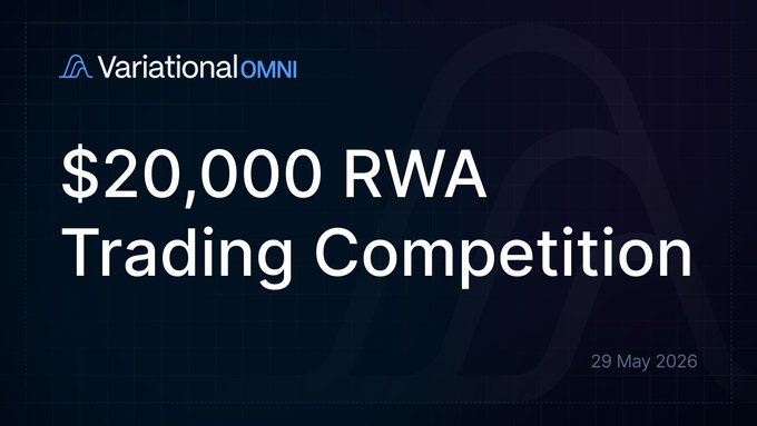 The image features a text overlay with two different designs of logos, one blue and one white. The main text reads "ONLY 8 DAYS LEFT: 3rd Competition of Variational. We're hosting an RWA trading competition with $20,000 in prizes! Best 3nd choice to farm more points for VAR huge crypto 2026 airdrop!". A small text block at the bottom reads "ONLY 8 DAYS LEFT: 3rd Competition of Variational". The blue and white logos are positioned above the text on an empty black background.