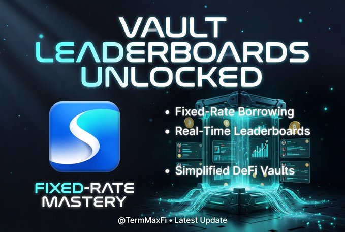 The image shows an infographic that promotes the idea of using a vaulted leaderboard system with fixed-rate borrowing for financial analysis. The concept combines elements from both vaulting technology and leaderboards commonly used in competitive games, such as gaming or other activities where participants rank their performance against others. This combination creates an ecosystem focused on learning, strategy, and personal growth within the context of finance and market trends.
