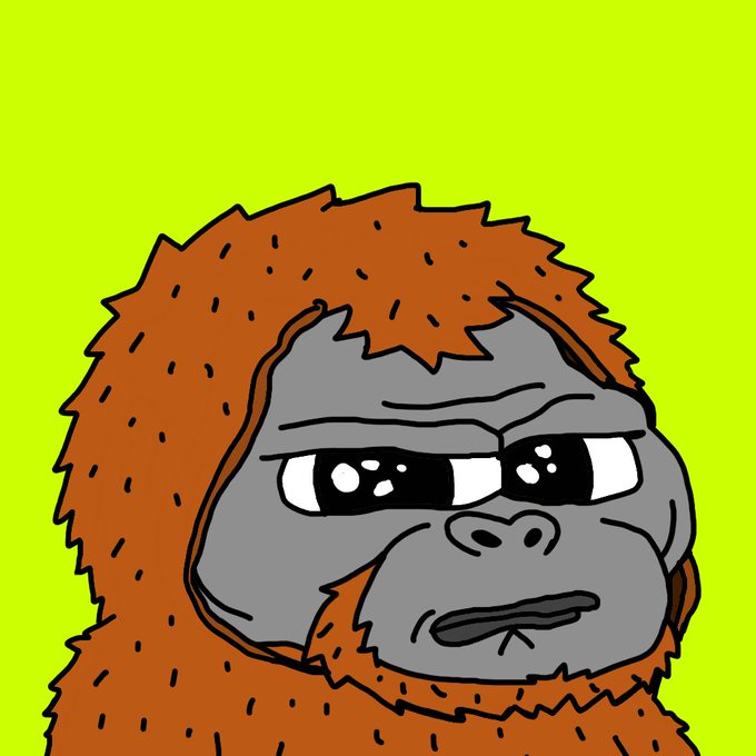 The image shows a cartoon illustration of a sad-looking orangutan with a grey face and orange fur against a bright green background, commonly used as a "coomer" or melancholic ape meme. The post appears to be a user submitting an entry to a website called "hoodtangs.space," with the sad ape meme humorously conveying their dejected or disappointed mood about their application.