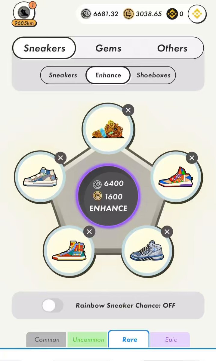 The image shows a phone screen displaying an app called "Rainbow Sneaker Chances Off", which seems to be related to shoe shopping or a game involving shoes. The app has a purple background with white text, and there are five different types of sneakers displayed on the screen. One of these sneakers is described as having a "rainbow" design, making it stand out from the rest. The post also mentions that this app is available in Country B, which could be related to shoe shopping or a game involving shoes.