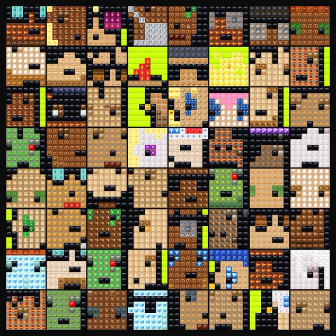 A pixel-art sheet displays a grid of small Mario-style platforming tiles, hazards, terrain, and colored blocks. The caption consists solely of repeated, heavily overdrawn and unreadable hashtag-like character strings, with no clearly legible numbers, tickers, names, or text elsewhere.