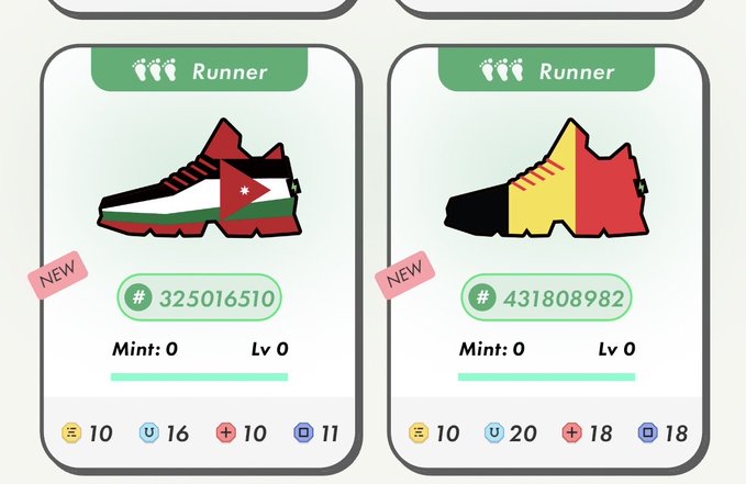 The image shows two pairs of shoes, each with a different country's flag design on them. The left shoe has a red, green, and white design, while the right shoe features a yellow, black, and red design. Both shoes are displayed in a store window or catalog, showcasing their unique designs to potential customers.