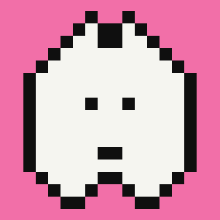 A pixel art illustration of an egg-shaped character with simple facial features on a solid pink background.
