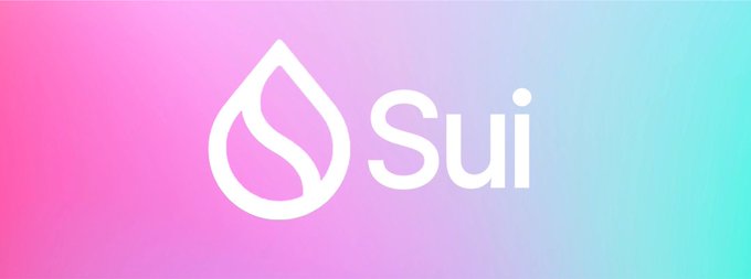 A logo for 'Sui' featuring a stylized water drop design against a gradient background of pink, purple, and blue.