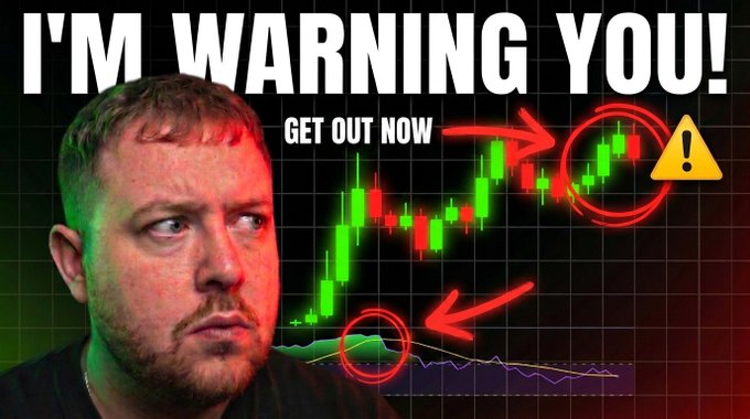 A YouTube thumbnail featuring a concerned-looking man with the bold text "I'M WARNING YOU! GET OUT NOW" alongside a Bitcoin/cryptocurrency candlestick chart with red warning circles and arrows pointing to price action. The alarming visual style and warning text align with the post's urgent "VERY VERY BAD NEWS" message about Bitcoin.