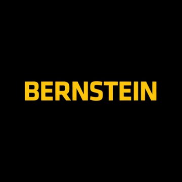 The image displays the word "BERNSTEIN" in bold yellow text against a black background, representing the financial research firm Bernstein that is issuing the $150K BTC price target by mid-2027 and $300K peak by 2029, citing the shift from the declining interest rate era and rising government debt as drivers of a debasement trade.