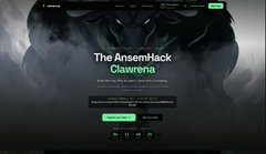 A dark webpage header reads 'The AnsemHack Clawrena' with green CTA buttons.