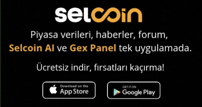 A promotional graphic for the Selcoin app, featuring its logo and Turkish text reading "Piyasa verileri, haberler, forum, Selcoin AI ve Gex Panel tek uygulamada. Ücretsiz indir, fırsatları kaçırma!" along with App Store and Google Play download buttons, encouraging users to download the app ahead of the upcoming points system, airdrops, and announcements mentioned in the post.